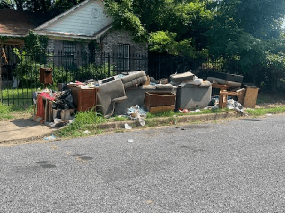 Discarded trash pile on West Waldorf Avenue in South Memphis...